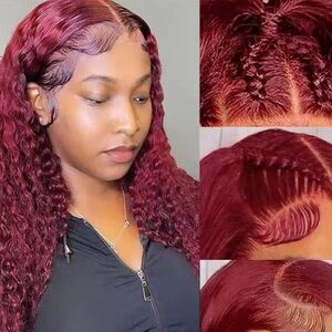 Deep Red Curly Lace Front Wig